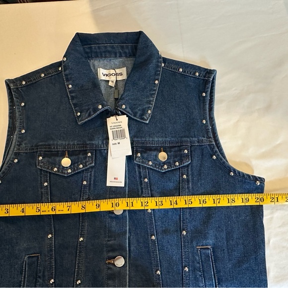 Holiday Chic Studded Denim Vest Dark Wash Layering Essential NWT S-XL - Picture 13 of 15